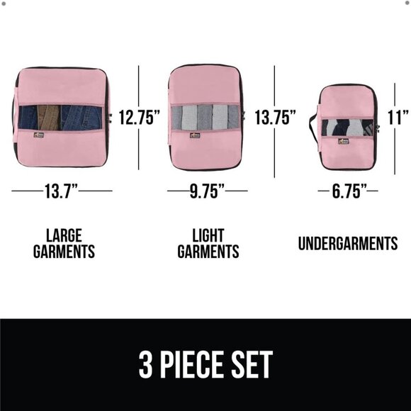 Travel Organizers For Packing Luggage Packing Cubes Bag Storage 3-Pack Pink - Picture 2 of 10